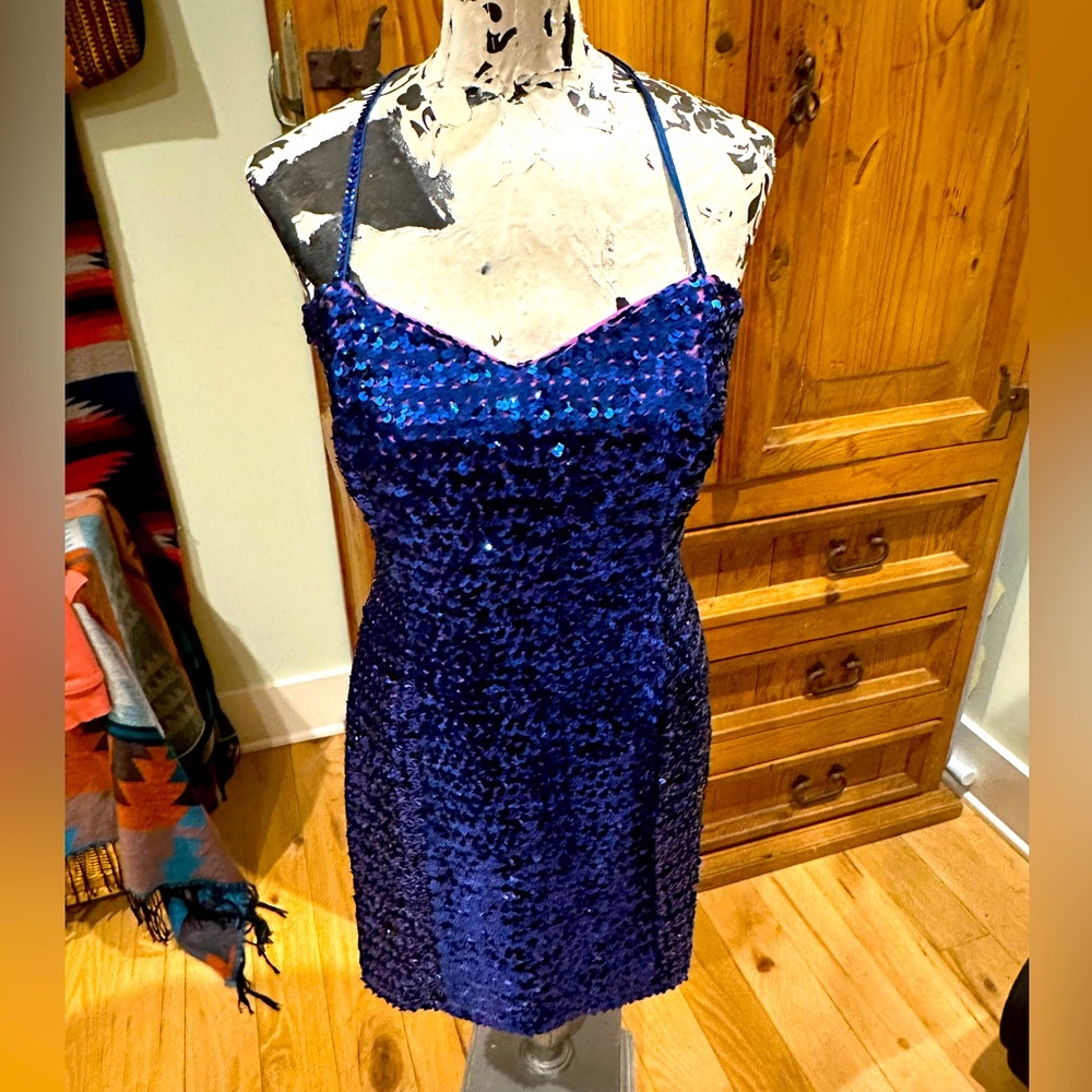 Gorgeous Vintage Blue/Purple Sequin Dress, potentially Strapless Sz S